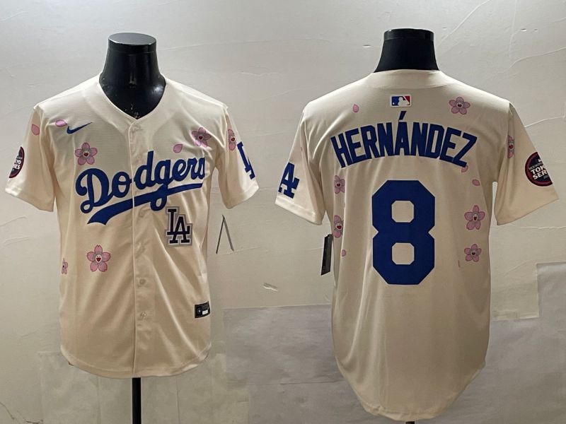 Men Los Angeles Dodgers 8 Hernandez Cream Sakura Edition 2025 Nike MLB Jersey style 6